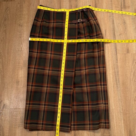 Lauren Ralph Lauren RLR Plaid Wool Maxi Skirt Green Brown Academia Equestrian 12 - Picture 5 of 6